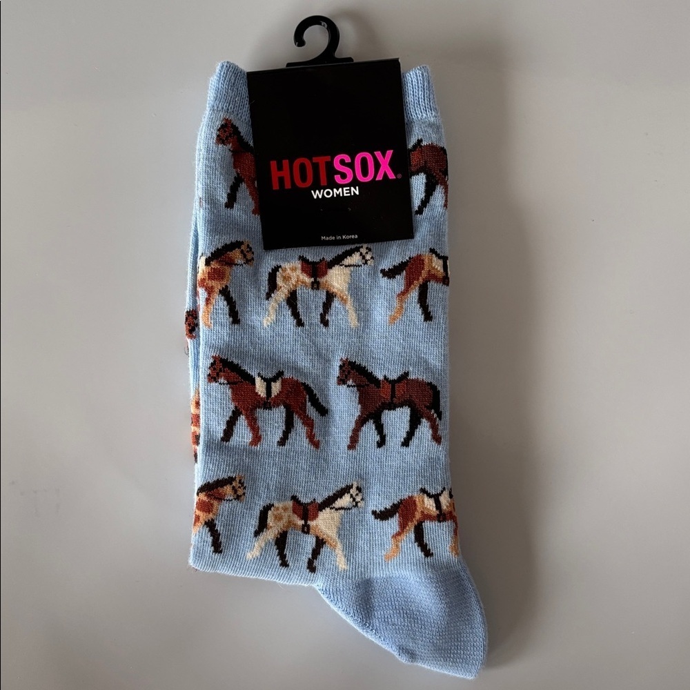 Hot Sox Women’s Horses Fashion Crew Socks Light Blue Brown 9-11 Nwt Equestrian — image 5 of 6